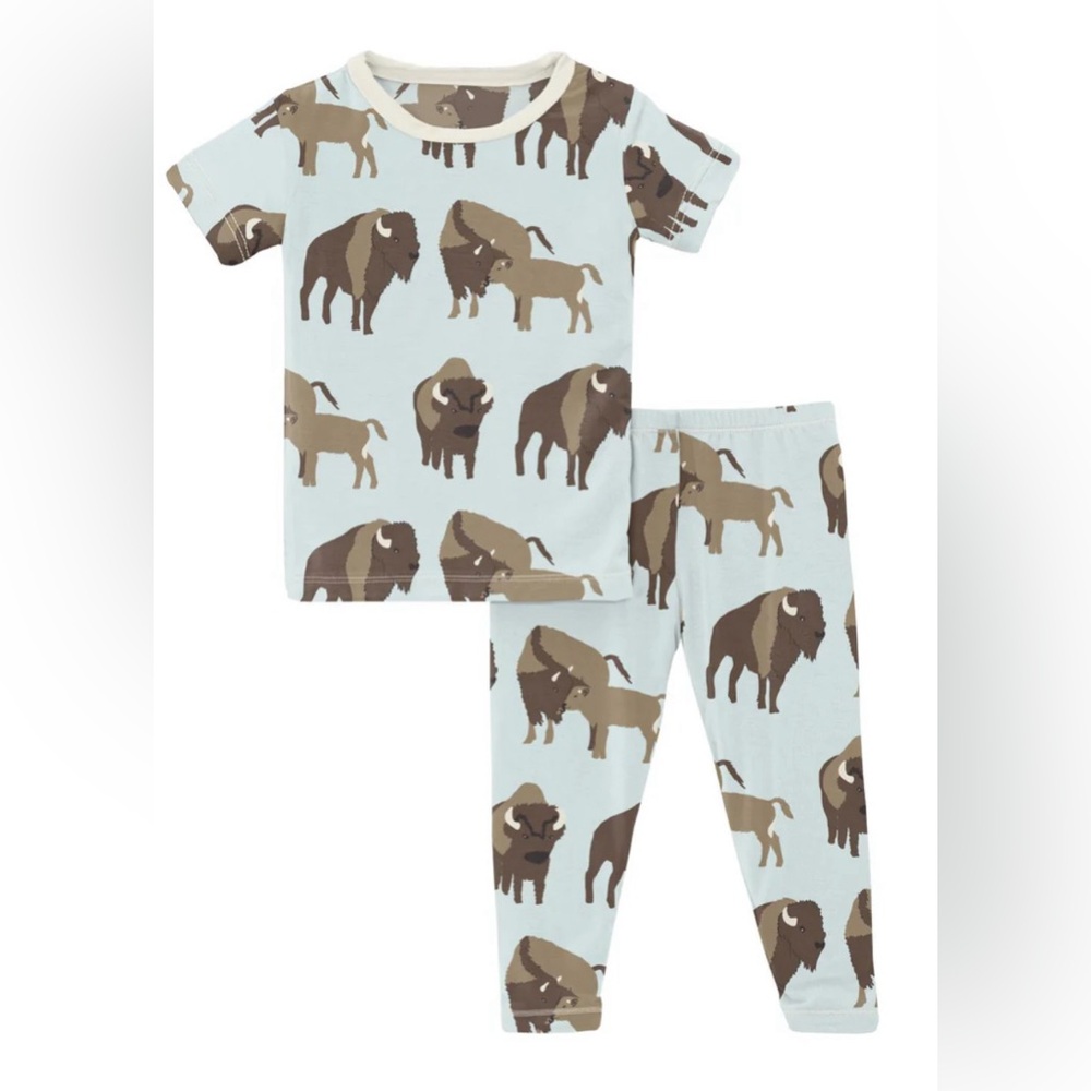 KIckee Pants short sleeve pajama set in fresh air bison, size 8